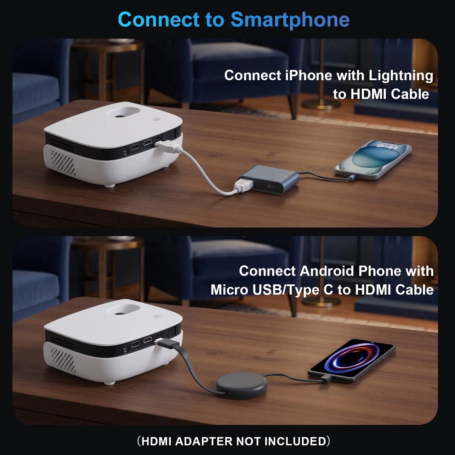 1080P Mini Projector with Bluetooth,Keystone Correction,Up to Support 240'' Screen